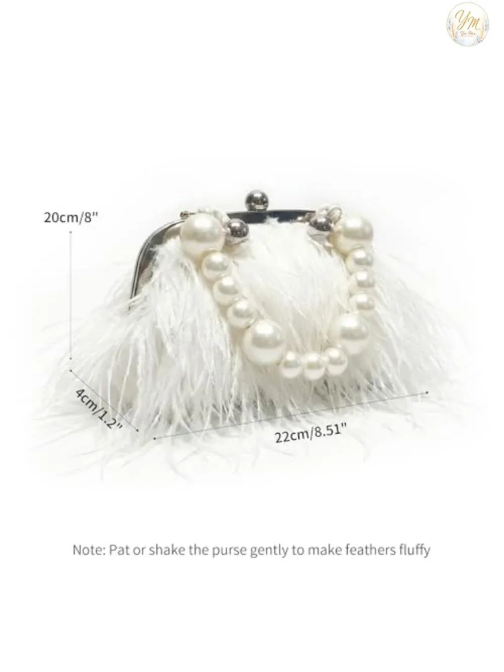 Vintage Fluffy Ostrich Feather Evening Bag Clutch Pearl Chain Tote Bridal